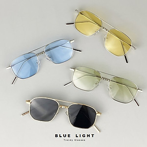 Kính Râm, Kính Mát Nam Nữ Mắt Vuông Dáng Vừa Nhỏ Khung Ngang Full Kim Loại Màu Vàng, Xanh Lá, Xanh Dương, Đen, Chống UV