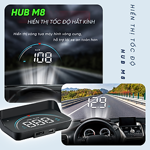Thiết bị hiển thị và cảnh báo tốc độ hắt kính lái xe ô tô Hud M8 - OBD 2, dùng được cho đa phần các loại xe