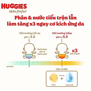 Tã/bỉm dán sơ sinh Huggies Skin Perfect S 54+4 miếng với 2 vùng thấm giảm kích ứng da