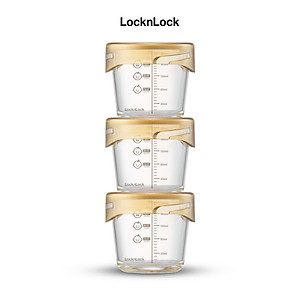 Bộ 3 hộp thủy tinh đựng thực phẩm cho bé LocknLock Baby Food container LLG542S3IVY - 280ml, Nắp vặn chống tràn, chất liệu không BPA an toàn cho trẻ em, có vạch chia - Hàng chính hãng