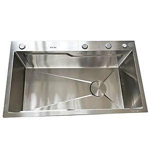 Combo chậu rửa chén bát 1 hố lớn Valenza size 7846 inox 304 kèm vòi rửa bát rút dây Valenza RT-02 inox 304, bộ xả to ngăn mùi, khay inox kín-TẶNG BÌNH NƯỚC RỬA CHÉN