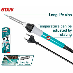 Mỏ hàn chì điều chỉnh nhiệt độ TOTAL 60W (TET160831), 100W (TET1100831) - đầu thẳng, thời gian làm nóng nhanh, nhiệt độ từ 200 độ C đến 500 độ C