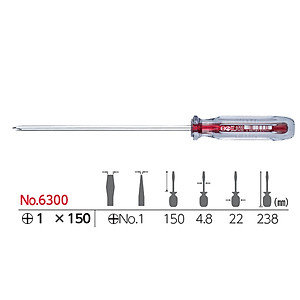 Tô vít thân dài mũi (+) cán nhựa trong No.6300 Vessel sản xuất tại Nhật Bản