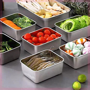 Hộp Đựng Thực Phẩm Inox Để Tủ Lạnh Có Nắp Đậy Đa Năng Tiện Lợi- Có 2 Size 13.5x10.5x5.8 cm và 20x5,5x25cm - Khay Inox 304 Chống Gỉ - Hàng Chính Hãng MINIIN
