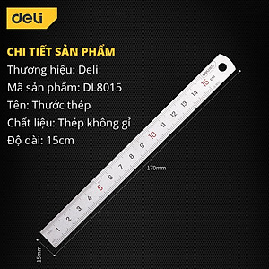 Thước Kẻ Thép Deli Các Kích Thước 15/20/30/50cmTiện Lợi - Chất Liệu Chống Mòn Gỉ - DL8015