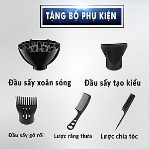 Máy Sấy Tóc Công Suất Lớn 2200W Tặng Kèm 5 Phụ Kiện - Hàng chính hãng