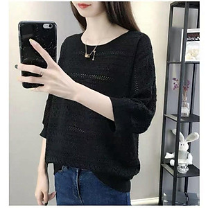 ÁO LEN DỆT KIM DẬP LỖ CỔ TRÒN TAY LỠ LEN MỀM MỊN