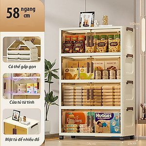 Nubie Tủ Nhựa Gấp Gọn Ngang 58cm, Tủ Đựng Đồ Đa Năng Lắp Ghép, Hộp Đựng Quần Áo, Nhựa PP, Có Bánh Xe