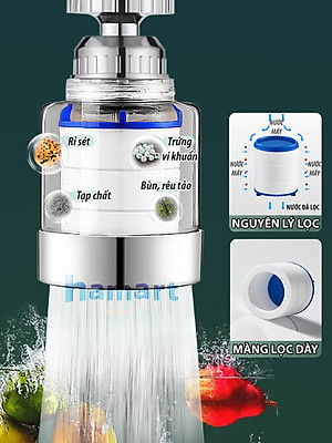 Đầu Lọc Nước Tại Vòi Tăng Áp Xoay 360 Mặt Xả Hoa Sen Rửa Chén Có Đầu Nối & Lõi Bông Lọc Sạch