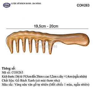 Lược gỗ thơm Bách Xanh răng thưa MÁT XA đa năng (COH263) Chải tóc xoăn, rối, xù -  Massage đầu giúp lưu thông máu đả thông kinh mạch, giảm nguy cơ đau đầu chóng mặt khi ngồi làm việc lâu - HAHANCO