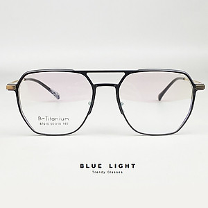 Gọng Kính Cận, Kính Giả Cận TITANIUM Cao Cấp Nam Nữ, Mắt Vuông To Khung Ngang, Lịch Sự, Sang Trọng, Gọng Đen Bạc, Đen Vàng, Full Đen - BLUE LIGHT