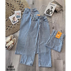 Quần jeans suông - quần bò ống rộng nữ Lê Huy Fashion cạp cao 6 nút cách điệu lưng MS 3332