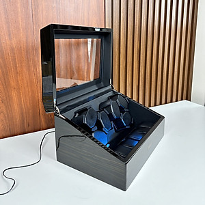 [BH 2 Năm Động Cơ] Hộp Đồng Hồ Cơ 6 Xoay + 6 Tĩnh SAIKE Vỏ Gỗ Sơn Vân Gỗ Mun Có Đèn Led