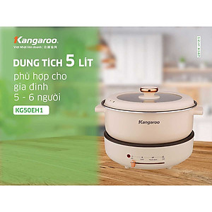 Lẩu điện Kangaroo KG50EH1, dung tích 5L, công suất 1500W, cấu trúc đĩa truyền nhiệt giúp truyền nhiệt nhanh và đều - Hàng chính hãng