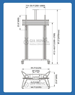 Giá treo tivi di động NB TW100 (60-110 inch) tích hợp hệ thống nâng hạ tự động Hàng Nhập Khẩu 