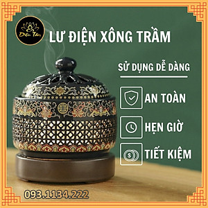 Lư xông trầm hương, tinh dầu bằng điện có đèn gốm hoa văn cao cấp