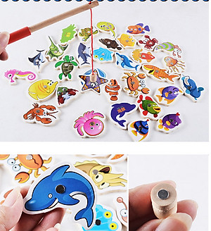 Đồ chơi câu cá nam châm gỗ 32 con chi tiết cho bé
