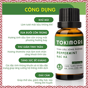 Combo 3 Chai (10ml) Tinh Dầu Cam Ngọt + Vỏ Quế  + Bạc Hà TOKI MORI Xuất Khẩu Nhật Bản 100% Thiên Nhiên, An Toàn Cho Trẻ, Xông Phòng, Khử Mùi, Kháng Khuẩn, Đuổi Muỗi, Giải Cảm