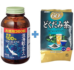 Combo Dầu gan cá mập sụn vi cá mập Orihiro Squalene và Trà diếp cá thải độc Dokudami Orihiro Nhật Bản