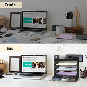 Kệ đựng hồ sơ tài liệu giấy tờ kim loại để bàn 5 tầng kèm khay đựng bút thước gôm ghim bấm tủ kéo tiện dụng thông minh Legaxi