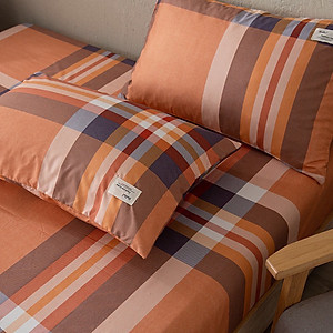 Bộ Ga Gối Cotton Tici Kẻ LIDACO Cao Cấp - Kẻ Cam