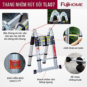 Thang nhôm rút gọn chữ A FUJIHOME TLA07 ( Chiều cao chữ A 2,1m- Cao chữ I 4m- Rút gọn 0,9m - KHóa chốt an toàn, để chống trượt)  Hàng Chính hãng