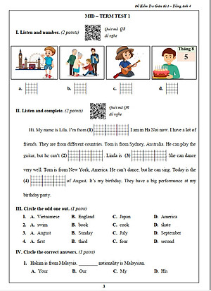 Đề Kiểm Tra Tiếng Anh 4 - Tập 1