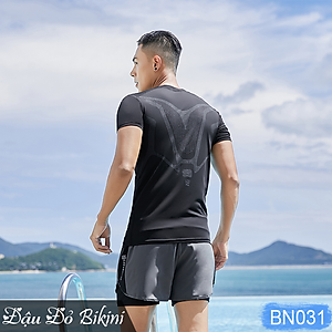 Bộ đồ bơi nam ngắn tay + quần boxer 2 lớp, họa tiết mạnh mẽ, set quần áo đi biển, đi bơi cho nam giới, chất thun bơi dày dặn mịn mát đẹp | BN031