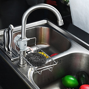 Giá Inox Đựng Lưới Rửa Bát, Cọ Xoong, Bàn Chải, Xà Bông Treo Vòi Nước Bồn Rửa Bát- Hàng Loại 1 - Chính Hãng MINIIN