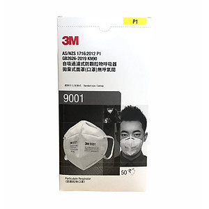Hộp 50 cái khẩu trang 9001 3M lọc bụi cực tốt, tiêu chuẩn P1, lọc tối thiểu 80%