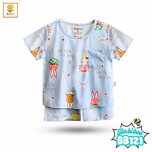 Đồ bộ bé trai Babiboo đồ bộ ngắn tay vải tole mát mẻ, họa tiết dễ thương BB121