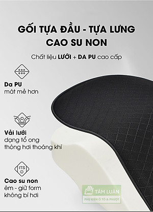 Đệm tựa lưng ghế văn phòng, gối cao su non tựa lưng ô tô Tâm Luân - Vỏ gối tựa lưng da kết hợp lưới siêu thoáng, sang trọng, gối tựa lưng văn phòng