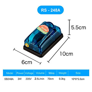 Máy sục khí bể cá mini Rs electrical RS-248A ( 3W - 2.5L/PHÚT) cung cấp oxy cho hồ thúy sinh
