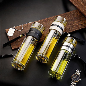 Bình Pha Trà Thuỷ Tinh 2 Lớp Cách Nhiệt Có Lõi Lọc Inox Chịu Nhiệt Cao Dung Tích 450ml Cầm Tay Tiện Lợi - HÀNG CHÍNH HÃNG MININ