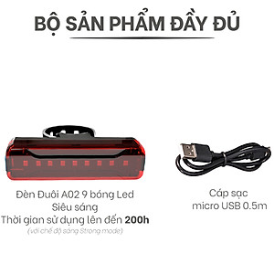 Đèn đuôi nhấp nháy đèn cảnh báo sau cho xe đạp thể thao màu đỏ A02 siêu sáng, chống nước, thời gian sáng lên đến 200h Mai Lee