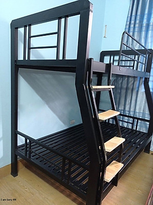 Giường sắt 2 tầng hộp vuông sắt 4x8 màu kem kích thước từ (1M2 X 1M4, 1M2 X 1M6, 1M4 X 1M6)