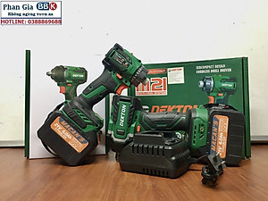 Bộ Combo 2 Máy Gồm Máy Bắn Vít Vá Máy Siết Bulong Dekton 550Nm, Bộ 2 Pin 15 Cell, Chân Pin Phổ Thông - Bảo Hành 12 Tháng