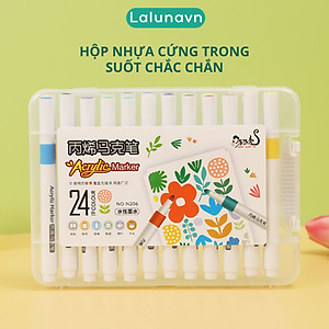 Bút Màu Acrylic Marker sơn đánh dấu Lalunavn nhiều mực hơn 50% bộ 12/24/36/48/60m hộp nhựa xách tiện dụng B196