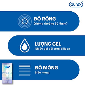 Bao cao su Durex Invisible Extra Thin Extra Lubricated 1 Hộp 10 Bao