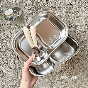 Khay Ăn Dặm 2 Ngăn Kèm Thìa , Chất Liệu Inox 316 Cao Cấp An Toàn Cho Bé - HÀNG CHÍNH HÃNG MINIIN