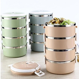 Hộp Cơm Cặp Lồng Cà Mèn Giữ Nhiệt Thức Ăn 4 Tầng Lúa Mạch Ruột Inox  Có Thể Tách Rời 1/2/3 Tầng Tùy Ý - Hàng chính hãng 