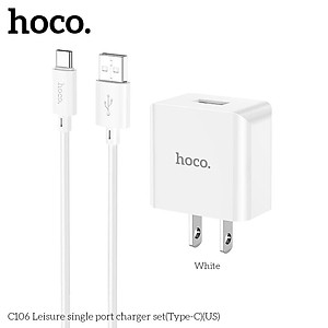Bộ sạc điện thoại cho Iphone và Android hoco. C106 cổng USB sạc nhanh 2.1A dây dài 1M, dòng điện ổn định an toàn bảo vệ máy - Hàng Chính Hãng