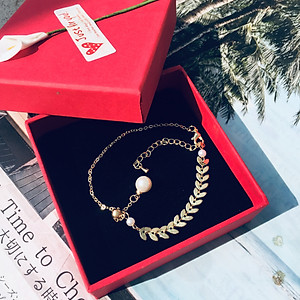 Combo lắc tay chiếc lá, Phong cách Hàn Quốc, hợp kim mạ vàng 18K, Khóa càng cua tiện dụng, thiết kế đơn giản, kèm hộp đựng Hoa Hồng, mẫu CrownX.436B.1