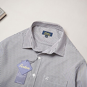 Áo Sơ Mi Nam Công Sở Trung Niên Thương Hiệu Anton Dài Tay Màu Ghi Vải Cotton Kẻ Sọc Đen- AC151