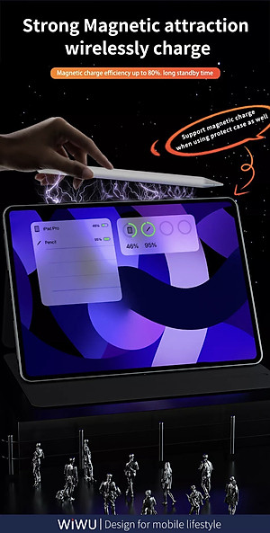 Bút Cảm Ứng Wiwu Pencil W Dành Cho Ipad Sạc Không Dây Từ Tính, Có Chỉ Báo Pin Trên Thân Bút - Hàng Chính Hãng