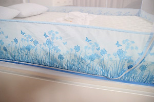 Màn tự bung cao cấp Mộc Miên đỉnh rộng trắng viền xanh loại 1,2mx2m-1 cửa - Mùng ngủ cao cấp Mộc Miên 