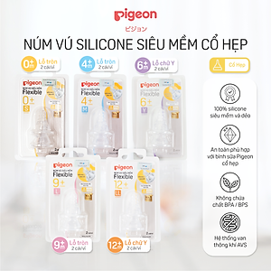 Núm ty Pigeon cổ hẹp silicon siêu mềm (LL) dành cho bé từ 12 tháng tuổi vỉ 2 cái