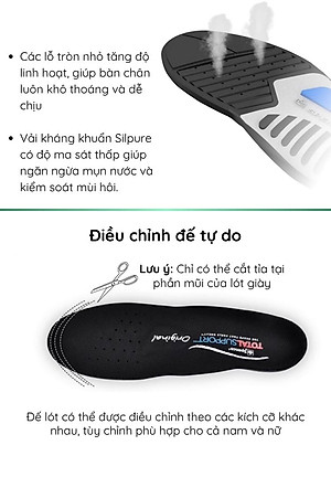 Lót giày sức khỏe Spenco Total Support Original 46-695 hỗ trợ nâng vòm, dùng cho giày thể thao, giày tây, giày lười
