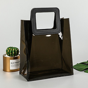 Túi Nhựa Trong Suốt Quai Da Đựng Quà Sang Trọng