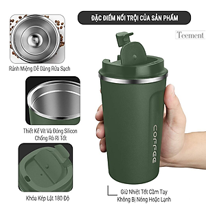 Cốc Giữ Nhiệt Coffeeholic Teement Inox 304 Dung Tích 510ml Cao Cấp Kiểu Dáng Hàn Quốc Cầm Tay Sang Trọng- Hàng Chính Hãng